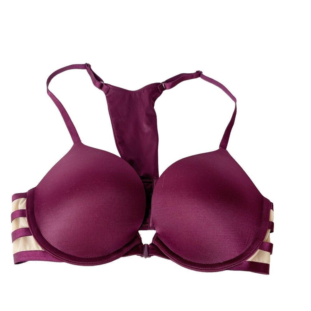 Victoria's Secret 32C Very Sexy Push Up Bra Purple Padded Underwire Nude Mesh